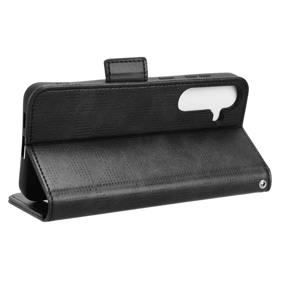 For Samsung Galaxy S24 Cell Phone Case Imprinted Triangle Flip Stand Wallet Leather Cover - Black For Samsung Galaxy S24 Cell Phone Case Imprinted Triangle Flip Stand Wallet Leather Cover - Black